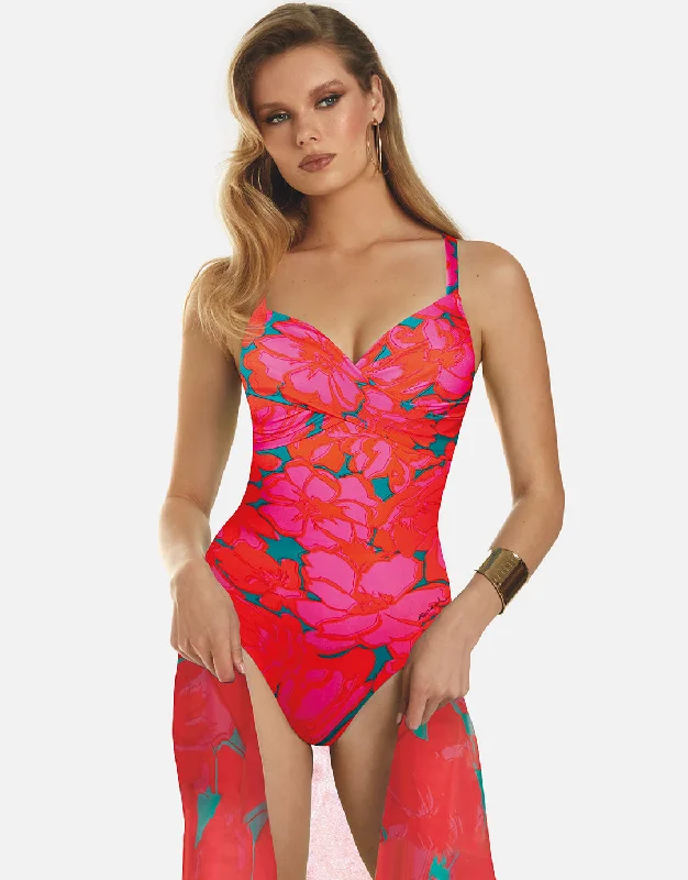 Floreale Underwired Crossover Swimsuit - Pink