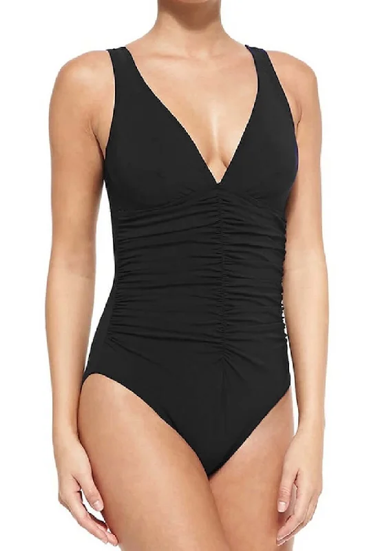 Smart V-Neck One Piece 209-570 in Black